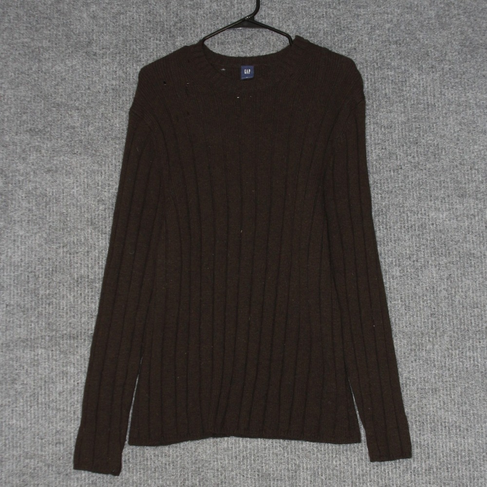 GAP‎ Women's Brown XL Knit Sweater Ribbed Crew Neck Long Sleeve Lambswool Casual